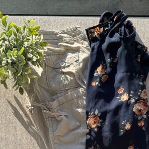 The Limited Beige Capris and Navy Floral Shirt